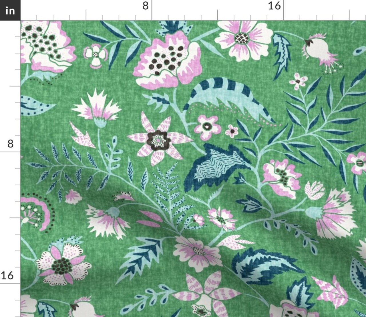 Boho Floral Modern Chintz Garden Vine Cottagecore Farmhouse Green Custom Printed Fabric by Spoonflower Various Fabrics by the Yard or Fat Quarter